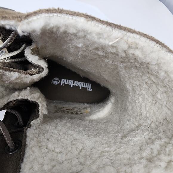 Timberland Teddy Fleece Fold Down Boots Women 7 Taupe Leather Waterproof Lace-up - Picture 13 of 16